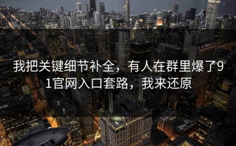 我把关键细节补全，有人在群里爆了91官网入口套路，我来还原