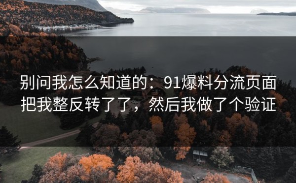 别问我怎么知道的：91爆料分流页面把我整反转了了，然后我做了个验证