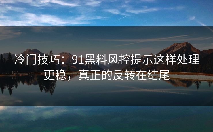 冷门技巧：91黑料风控提示这样处理更稳，真正的反转在结尾